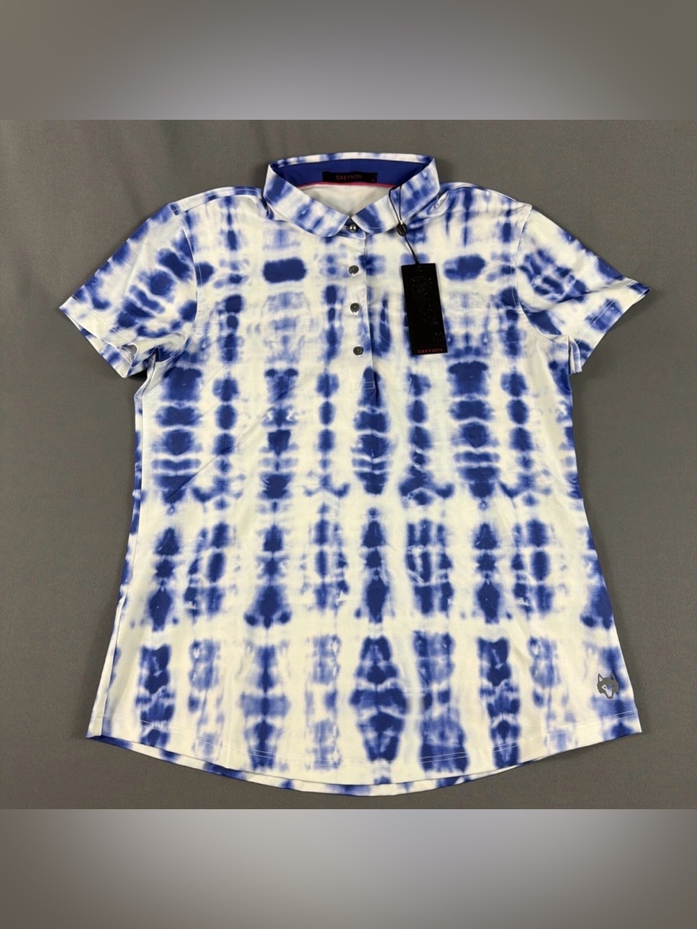Greyson Womens Golf Shirt Polo Scarlett Shibori Print Medium Current MSRP $110